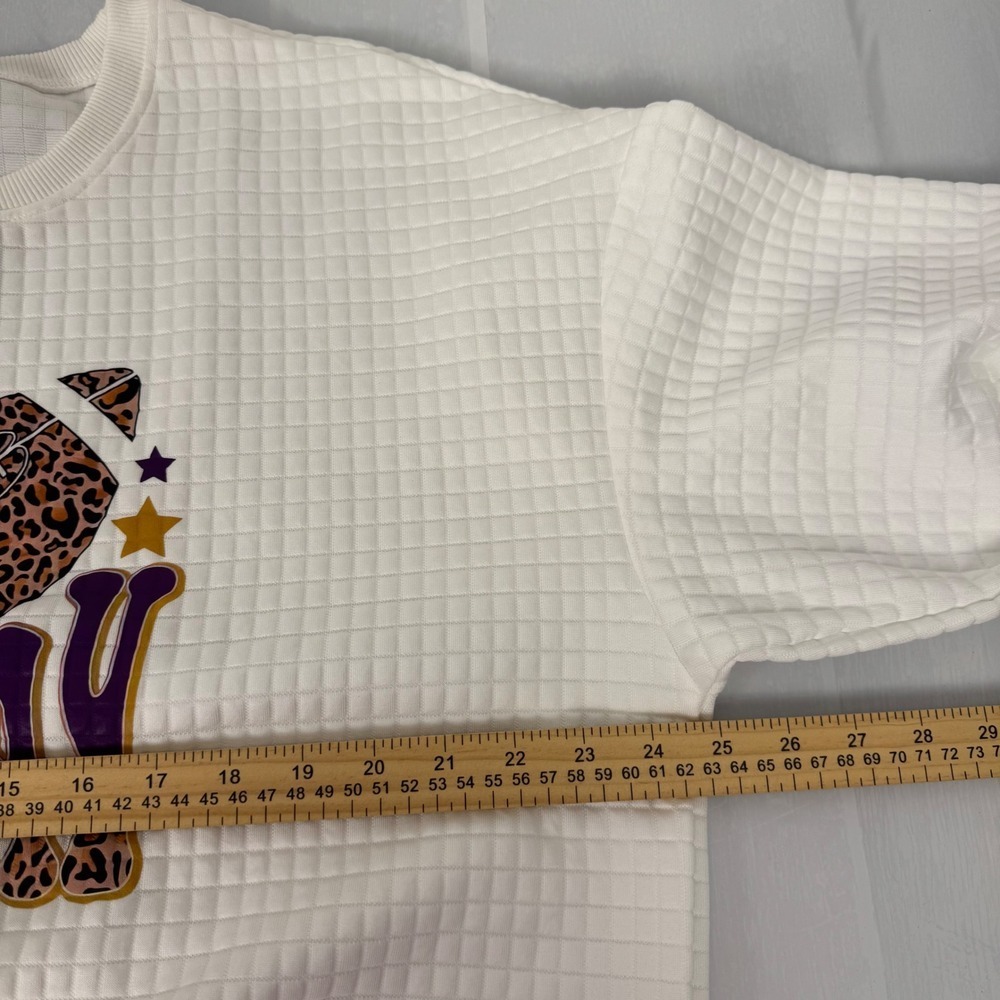 Game Day Sweatshirt Women XXL White Football Leopard Print Quilted Waffle Knit - Picture 5 of 9